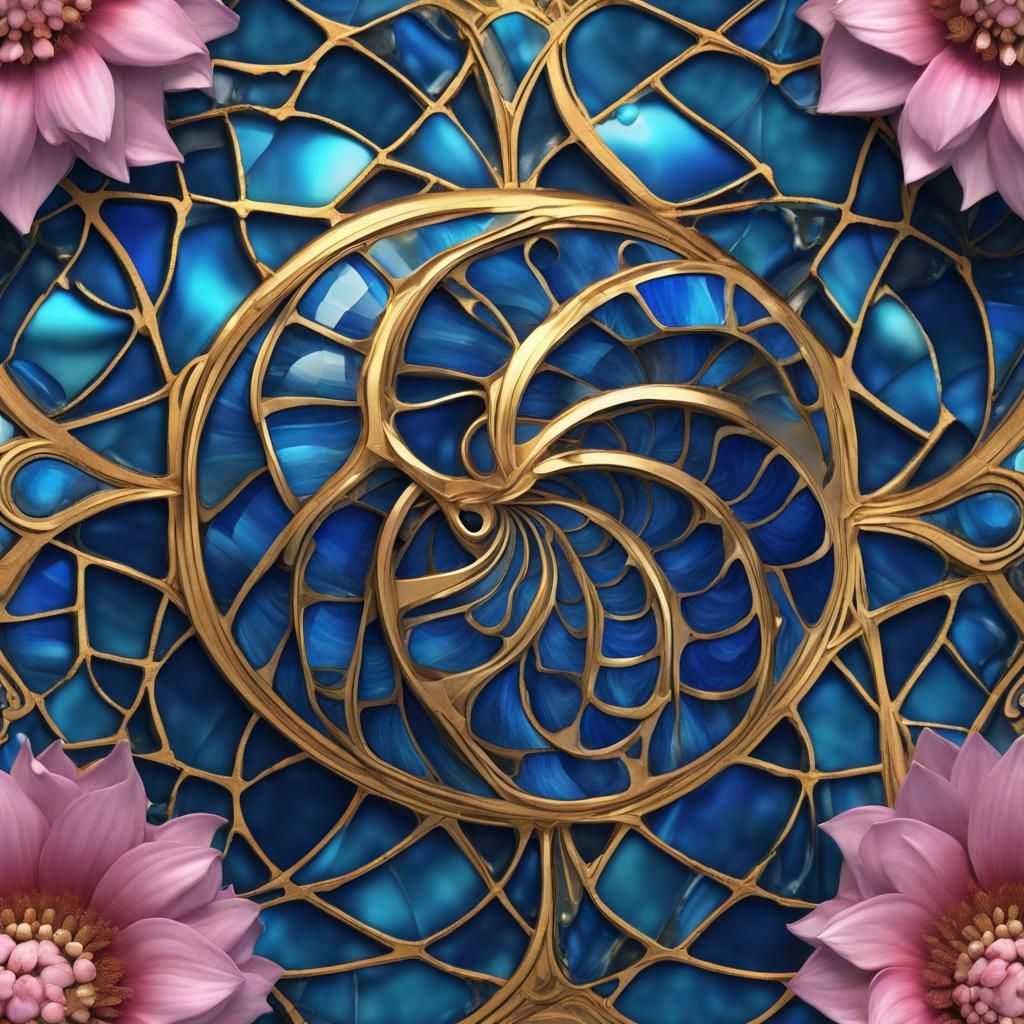 Intricate Mosaic of Blue and Gold Spirals