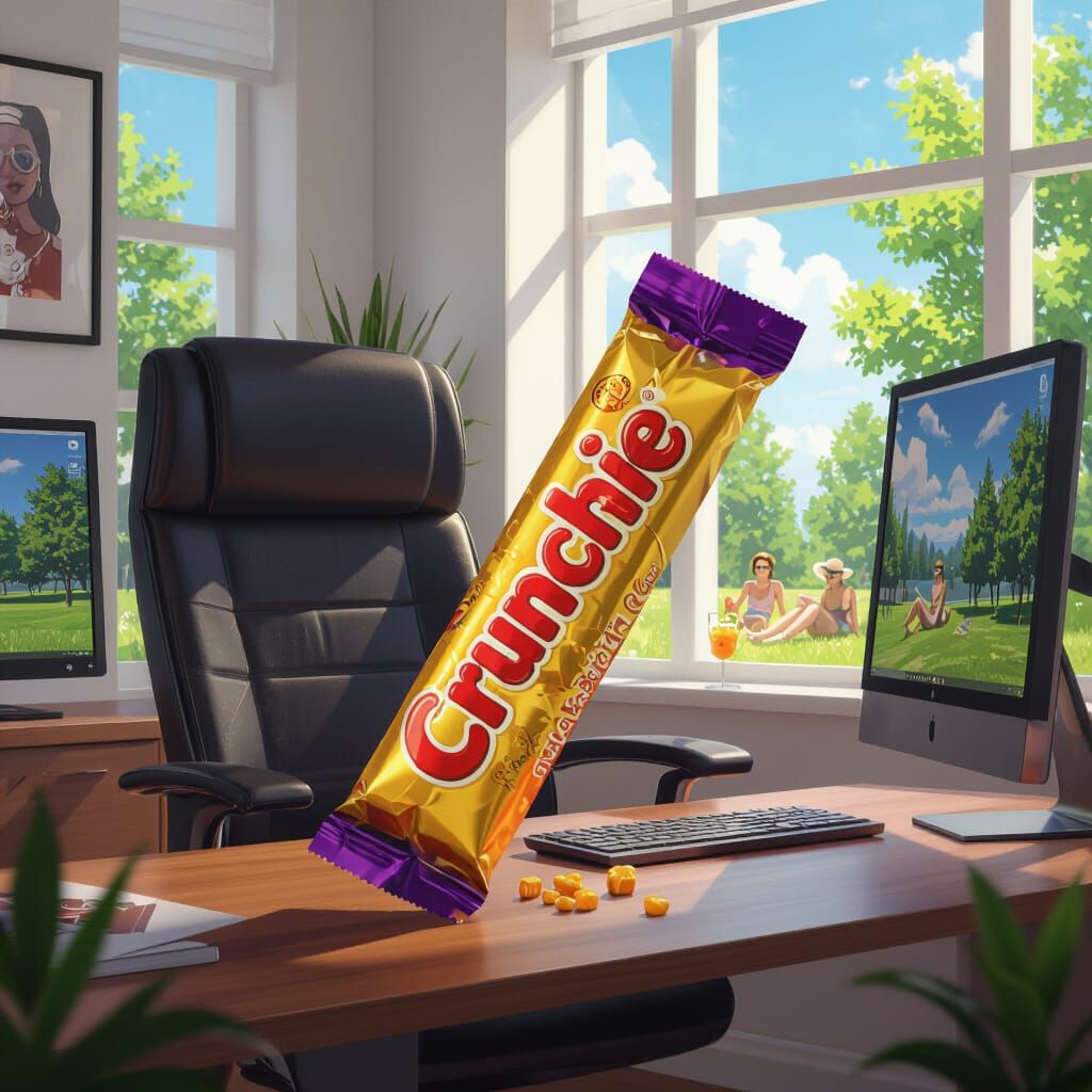 Crunchie Bar Office Scene in Stylized Digital Art