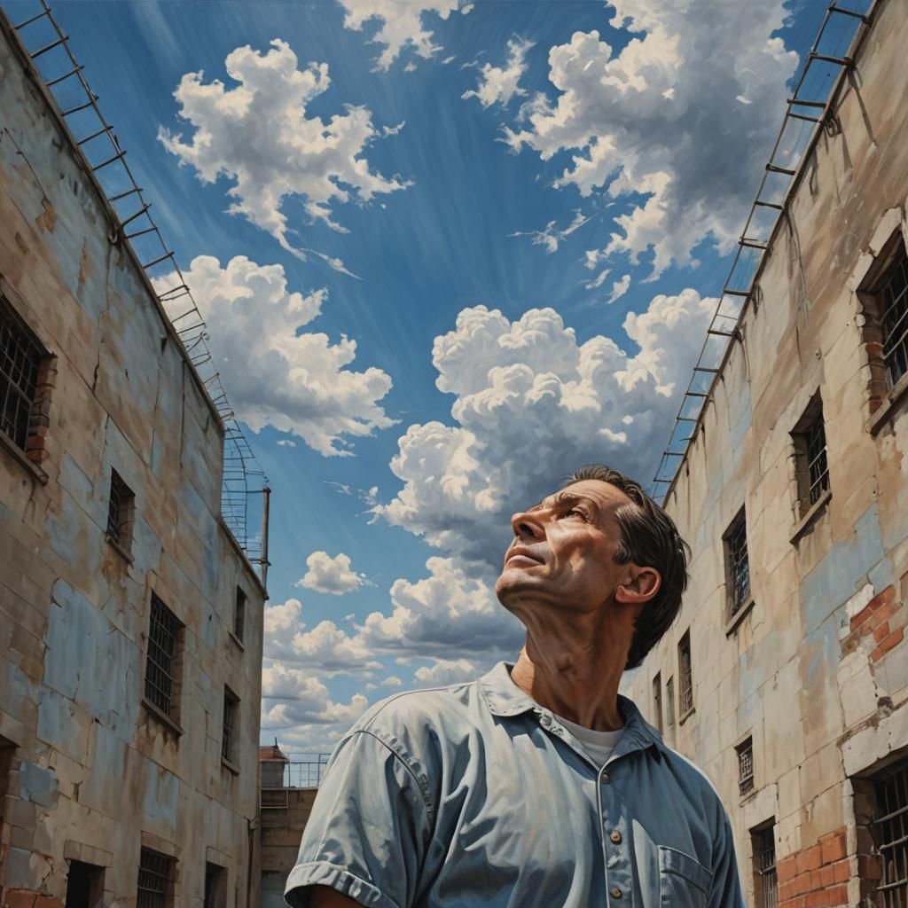 Prisoner Gazing at a Photorealistic Blue Sky
