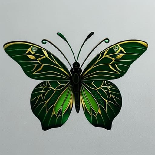 Gold and Emerald Butterfly in Art Nouveau Style