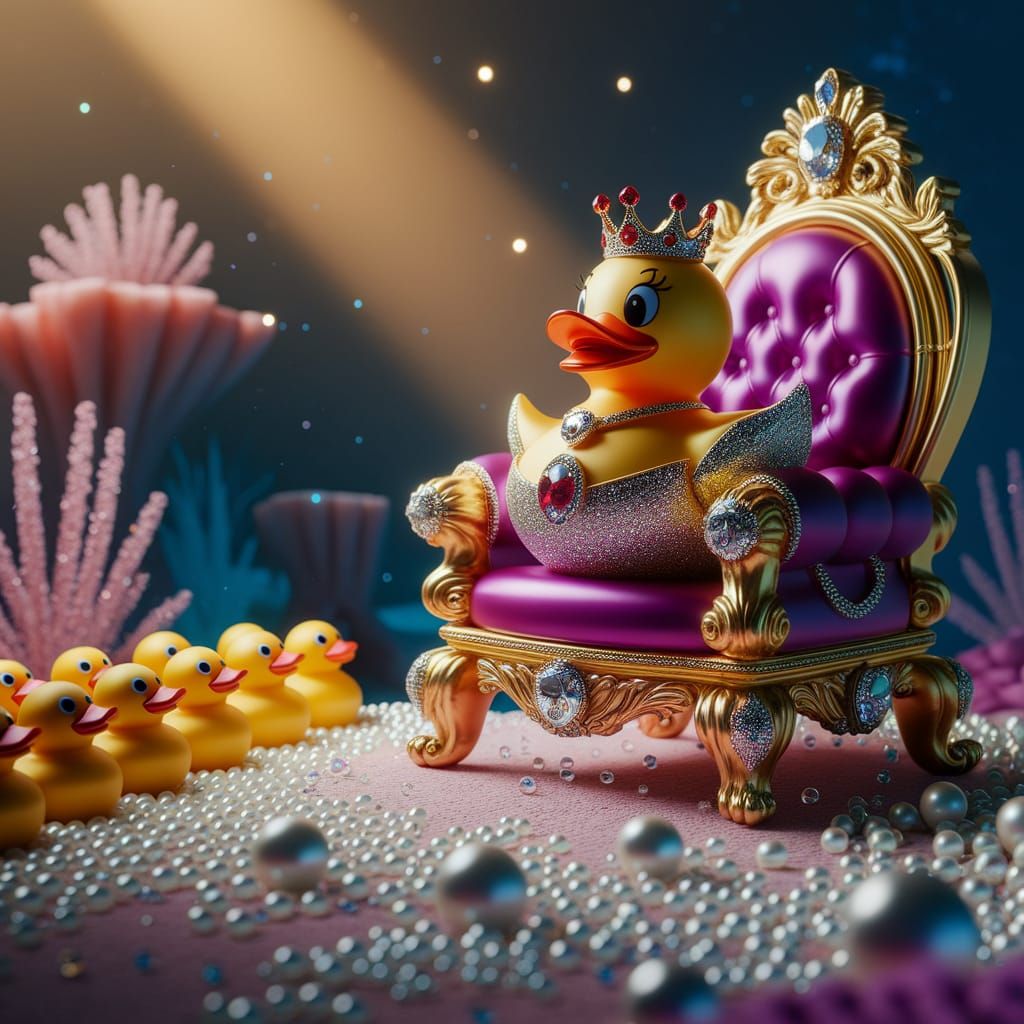 Regal Rubber Duck on Throne in Underwater Kingdom