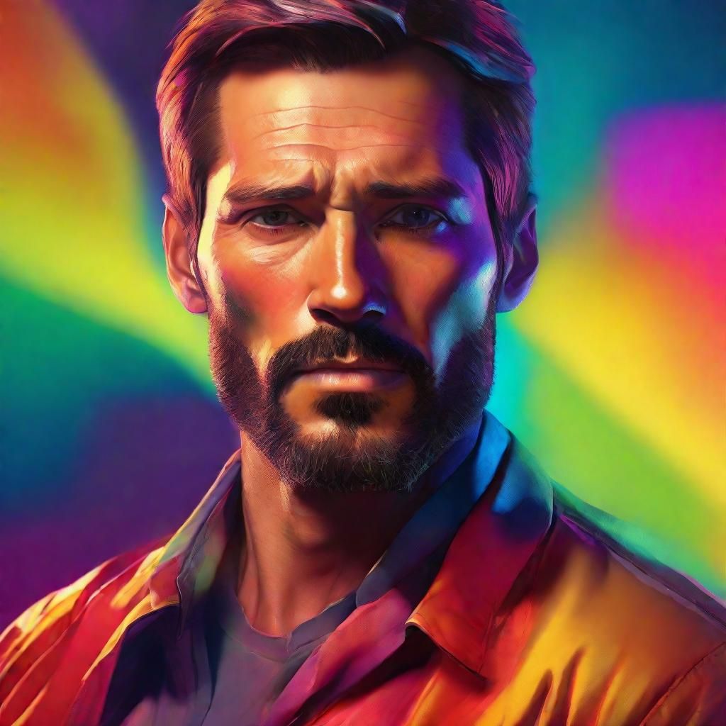 Dramatic Portrait in Hyperrealistic Style, Colorful Lighting