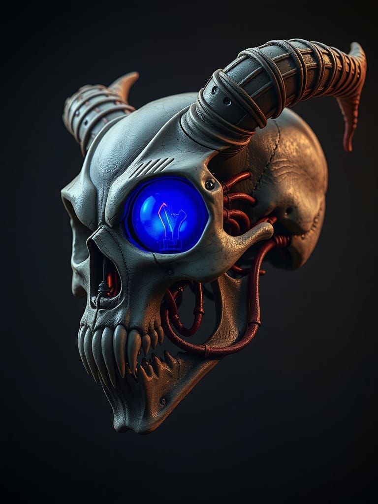 Eerie Demon Skull with Glowing Eye Light Bulb