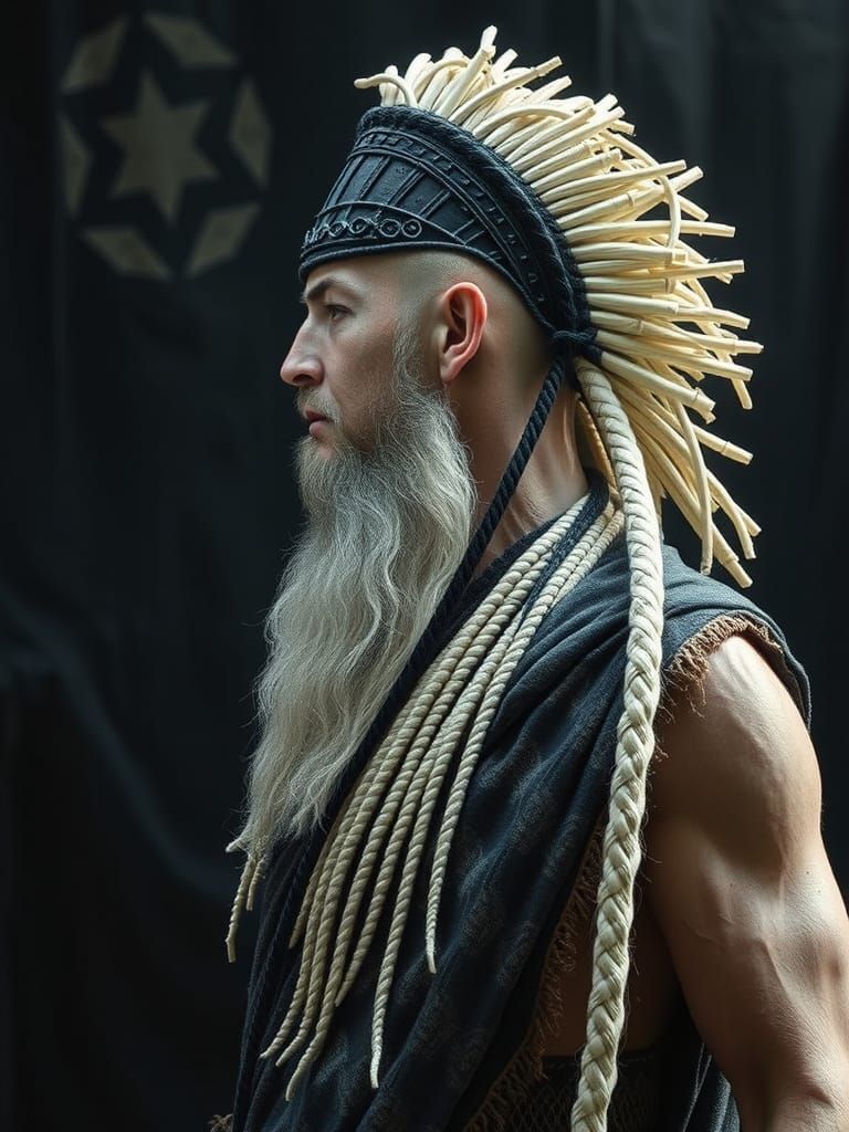 Rugged Viking Warrior in Giger-Inspired Headdress