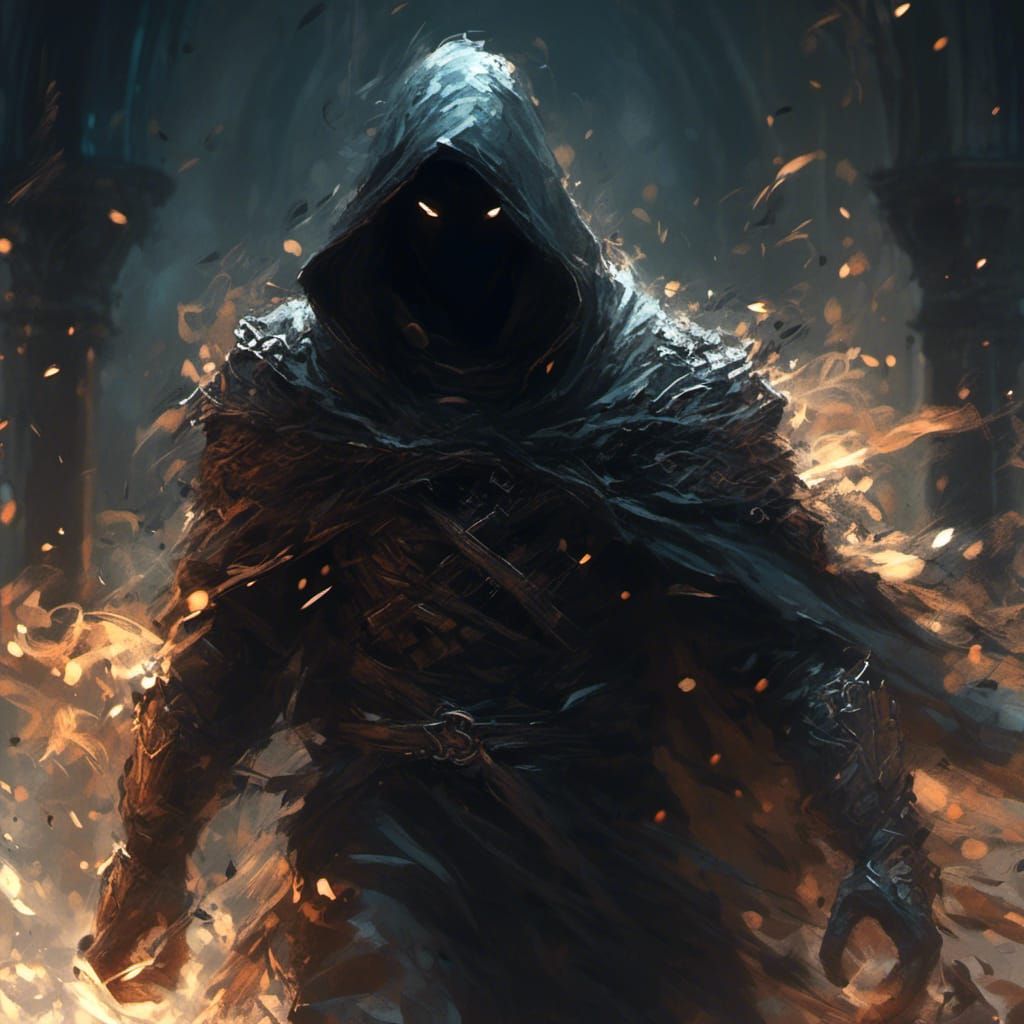 Hooded Figure Drifting Through Catacombs in Motion