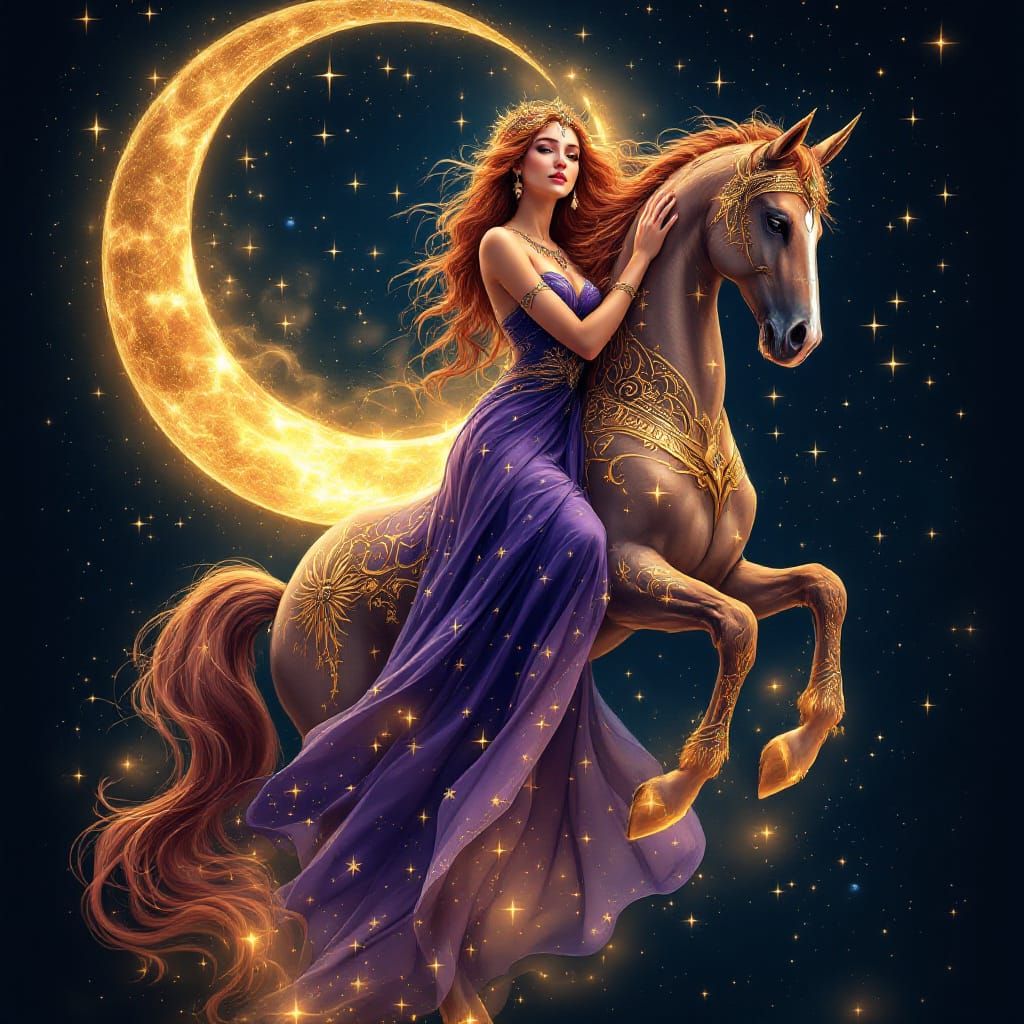Celestial Centaur Woman in Starry Night Sky