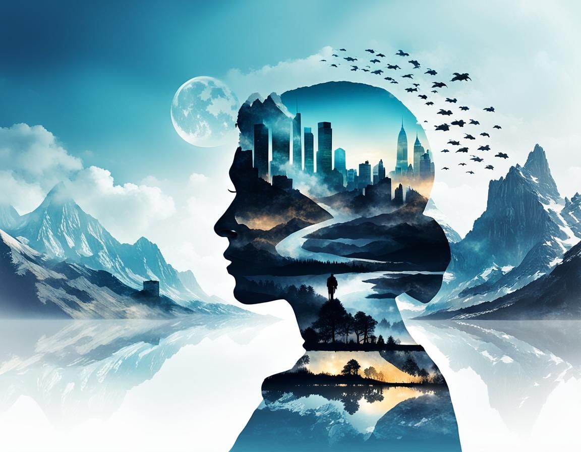 Double Exposure Face Silhouette with Time Journey