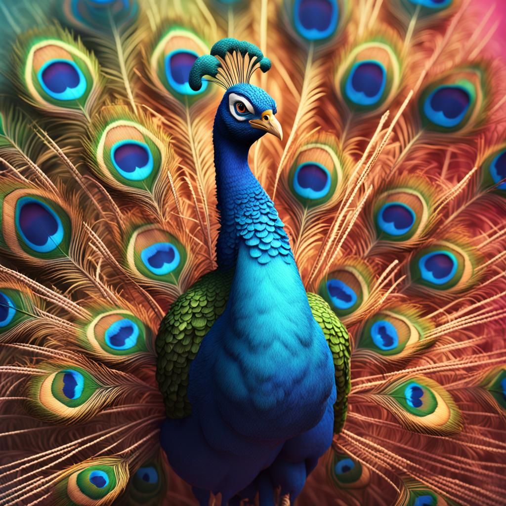 Peacock and Turkey Friends in 3D Digital Art