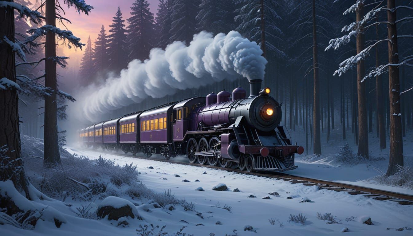 Vintage Steam Train in Frosted Winter Forest