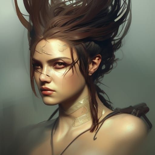 Dramatic Female Warrior Portrait in Hyperdetailed Digital Ar...