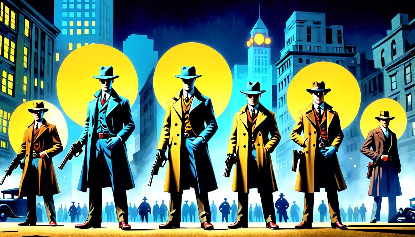 1920s Watchmen with Tommy Guns in City