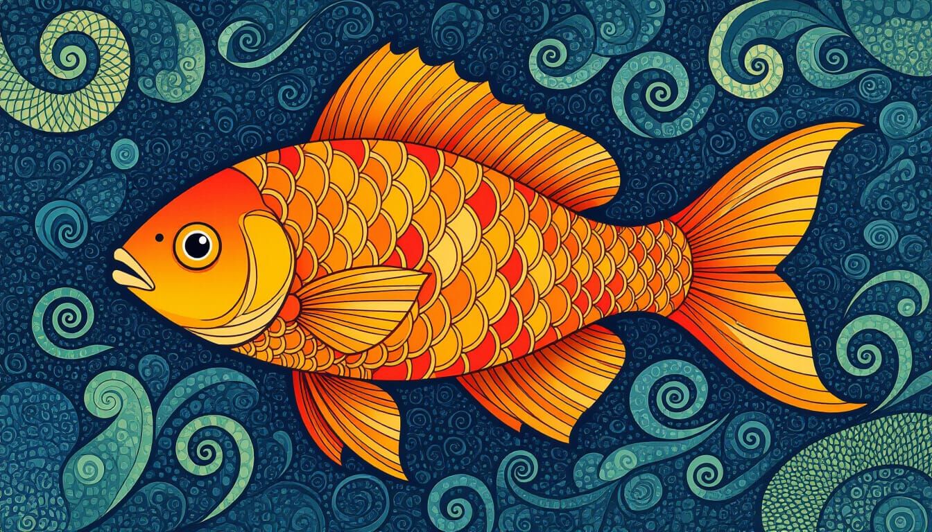 Zentangle Fish with Abstract Shapes, Rosanes Style