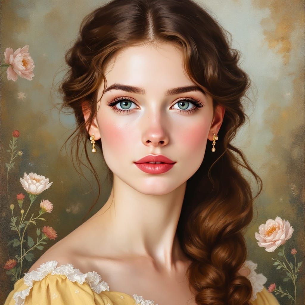 Whimsical Portrait of a Beautiful Woman in Beatrix Potter St...