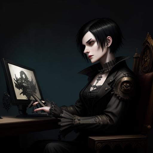 Gothic Steampunk Witch Gaming, Digital Art