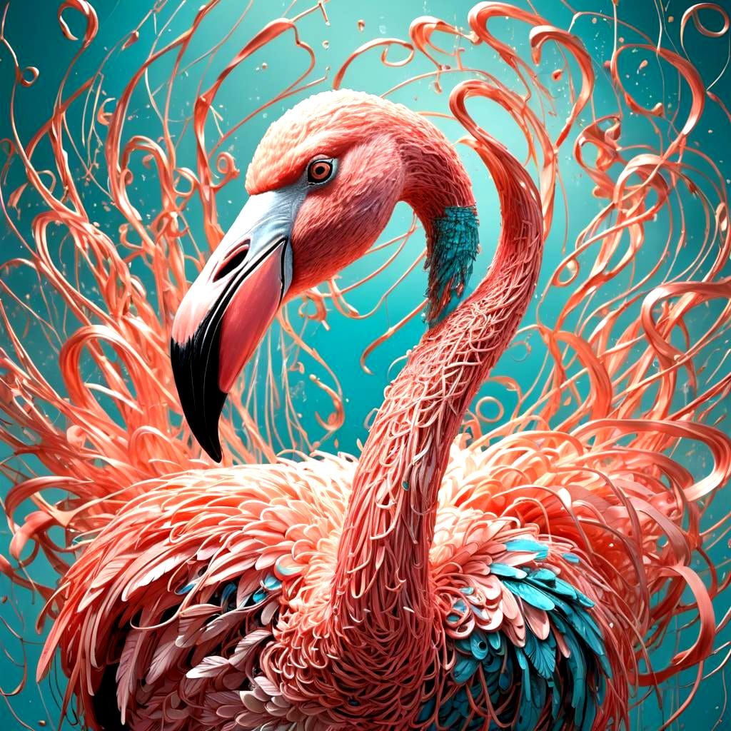 Hyperrealistic String Art Flamingo in Splash Art Style