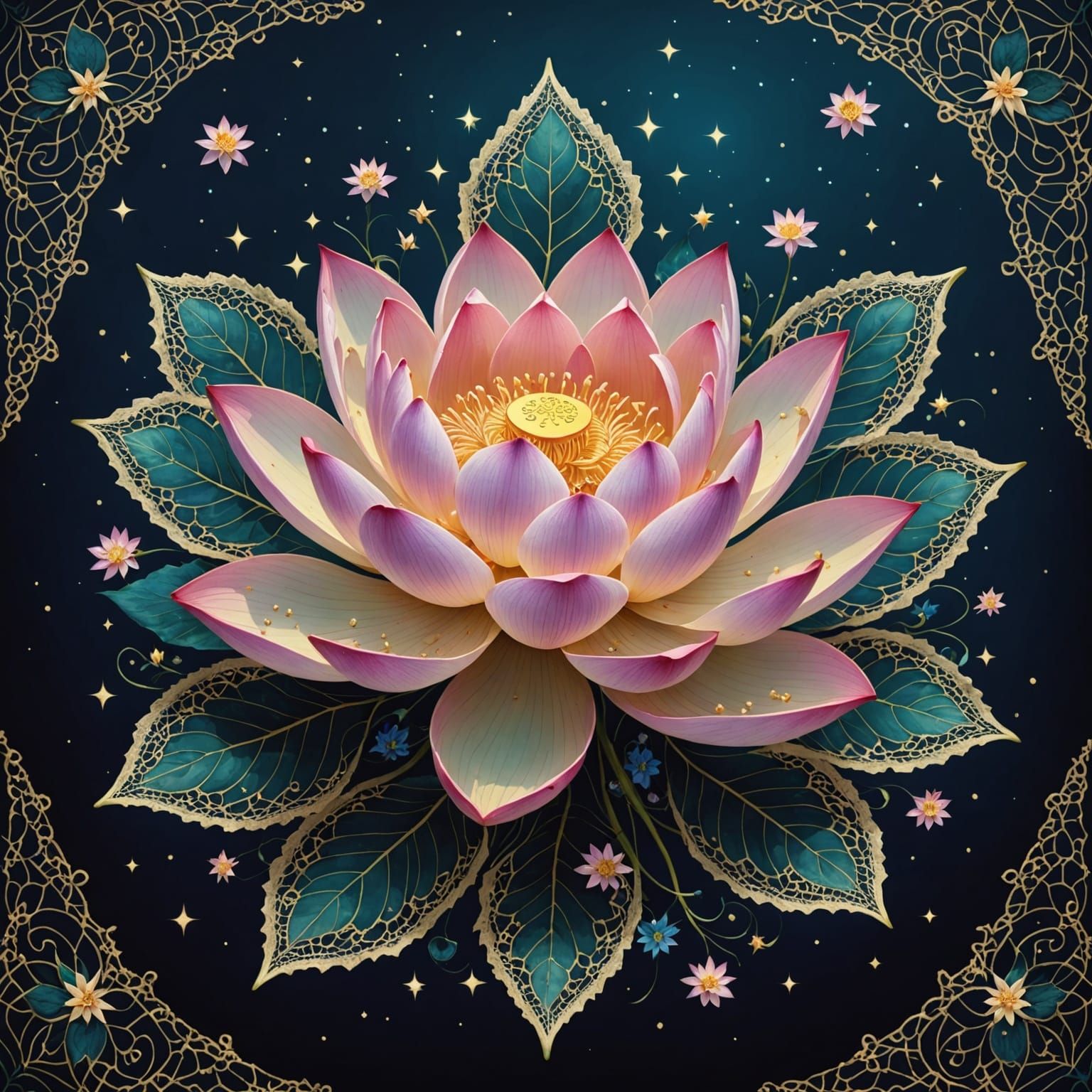 Lace and Star Fantasy: A Magical Lotus Flower