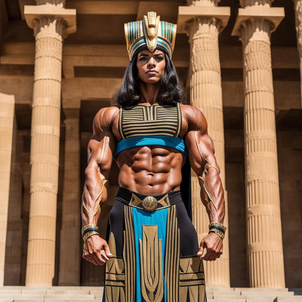 Egyptian Pharaoh with Biceps on Temple Steps