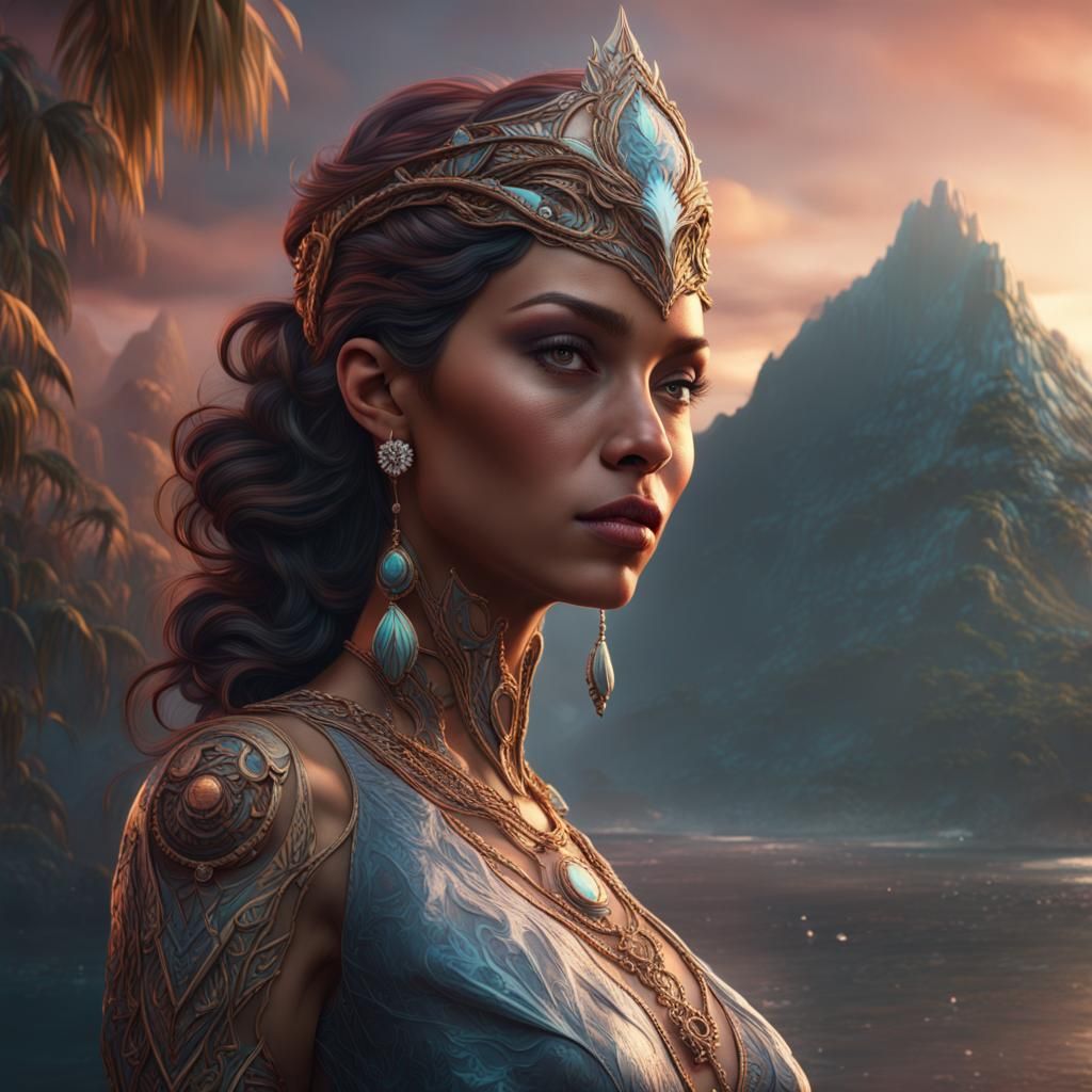 Diamond Head Woman: Detailed Matte Painting