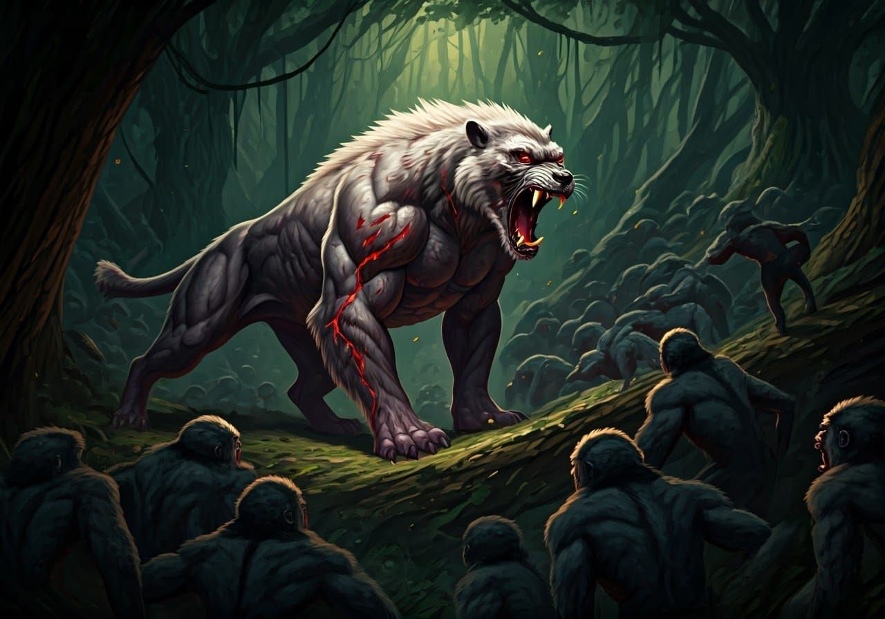 Muscled Gorilla Fights 10 Fierce Monkeys in a Vivid Jungle