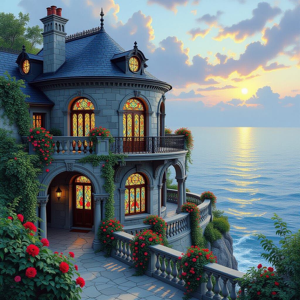 Gothic Stone House in Pre-Raphaelite Style