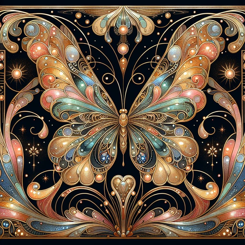 Elegant Art Nouveau Butterfly in Jewel-Toned Cloisonne Style