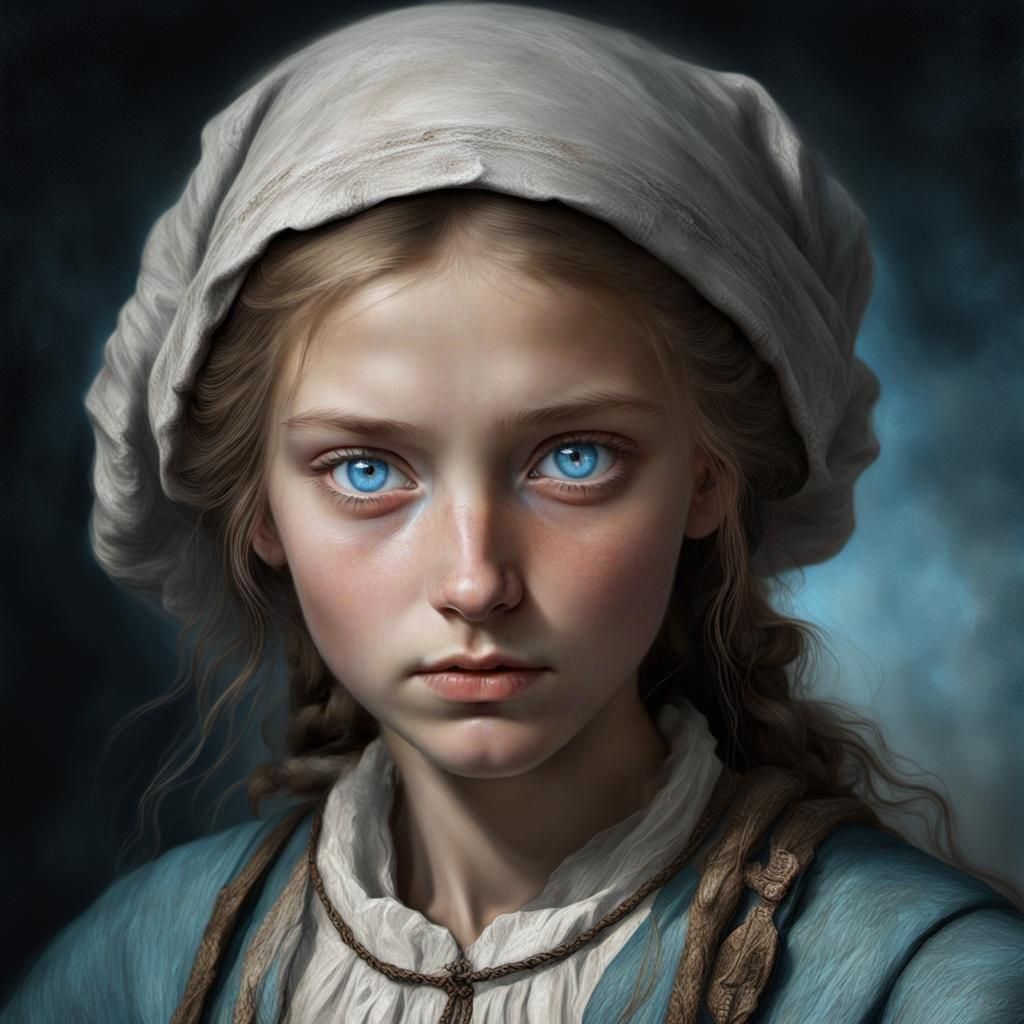 Piercing Blue Eyes: Portrait of a Peasant Girl