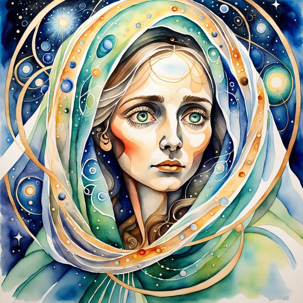 Watercolor Woman Contemplates Ancestry and Time