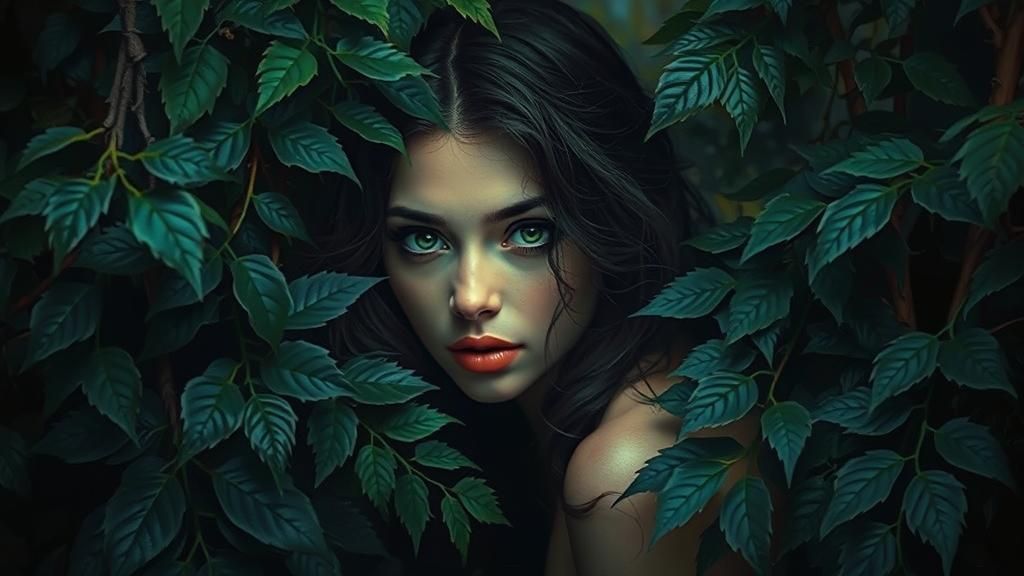 Dark Jungle Woman in Maximalist Fantasy Art