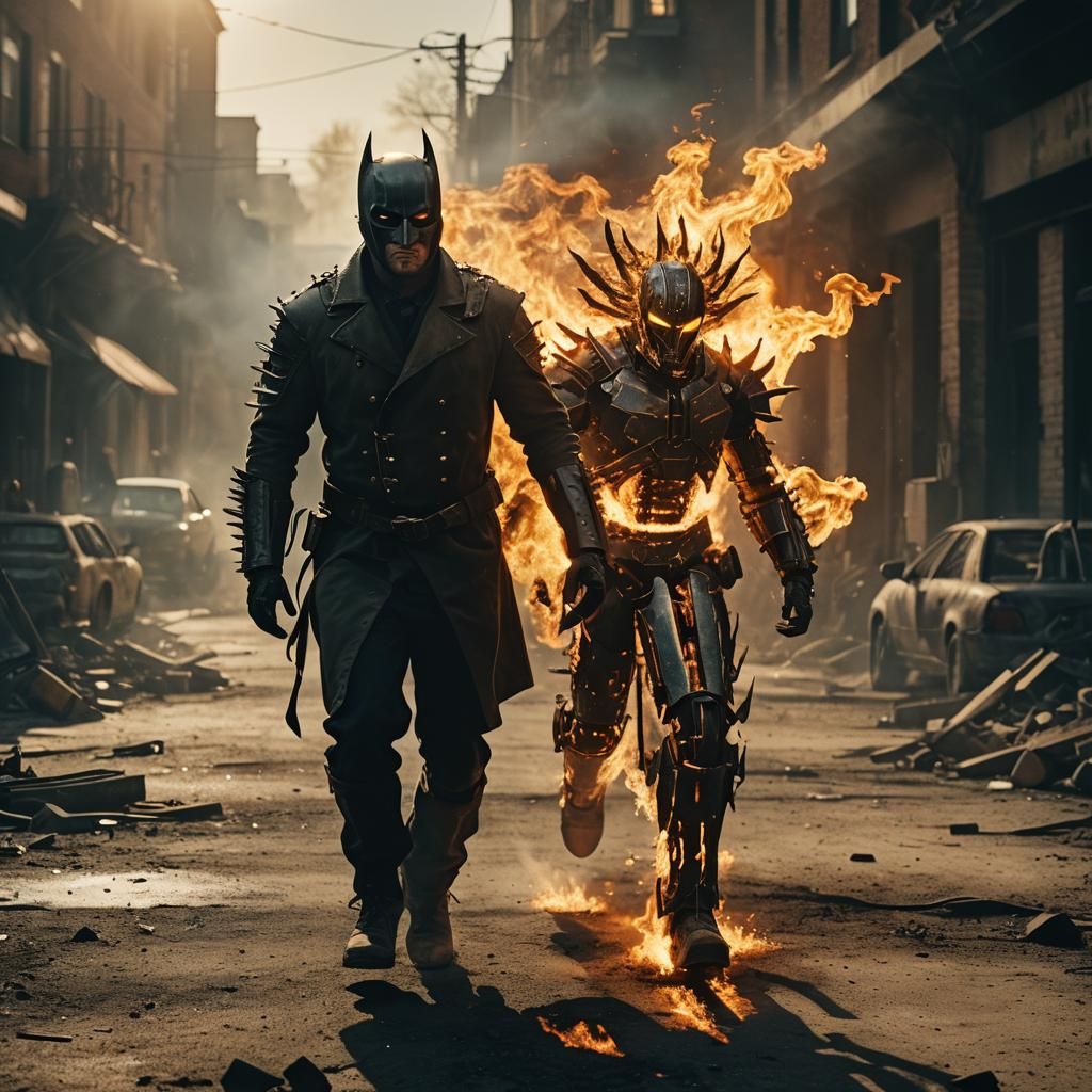 Apocalyptic Figure Walking Towards Smoldering Sun