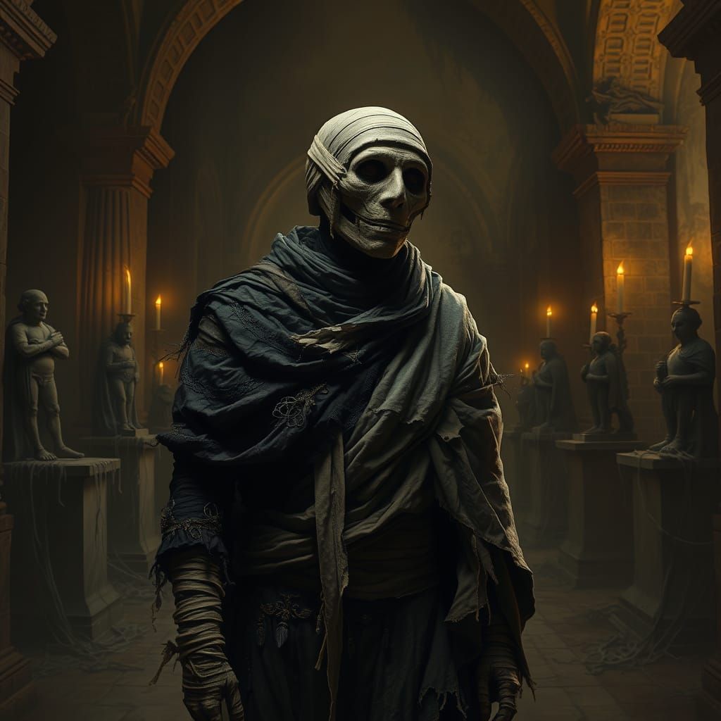 Ethereal Mummy in Dark Gothic Atmosphere