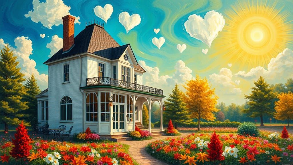 Dreamlike Victorian Coffee Shop in a Whimsical Sky