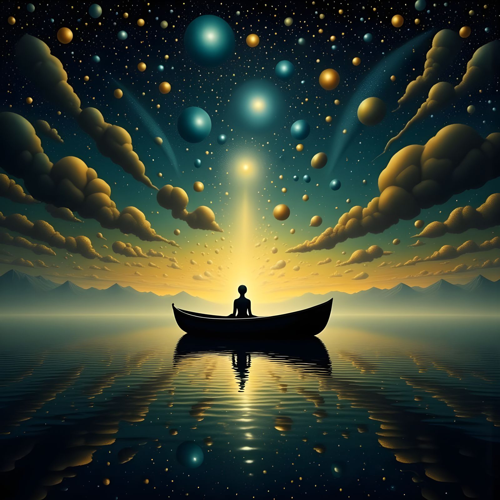 Stars Falling From Sky: Dreamlike Rowboat Journey