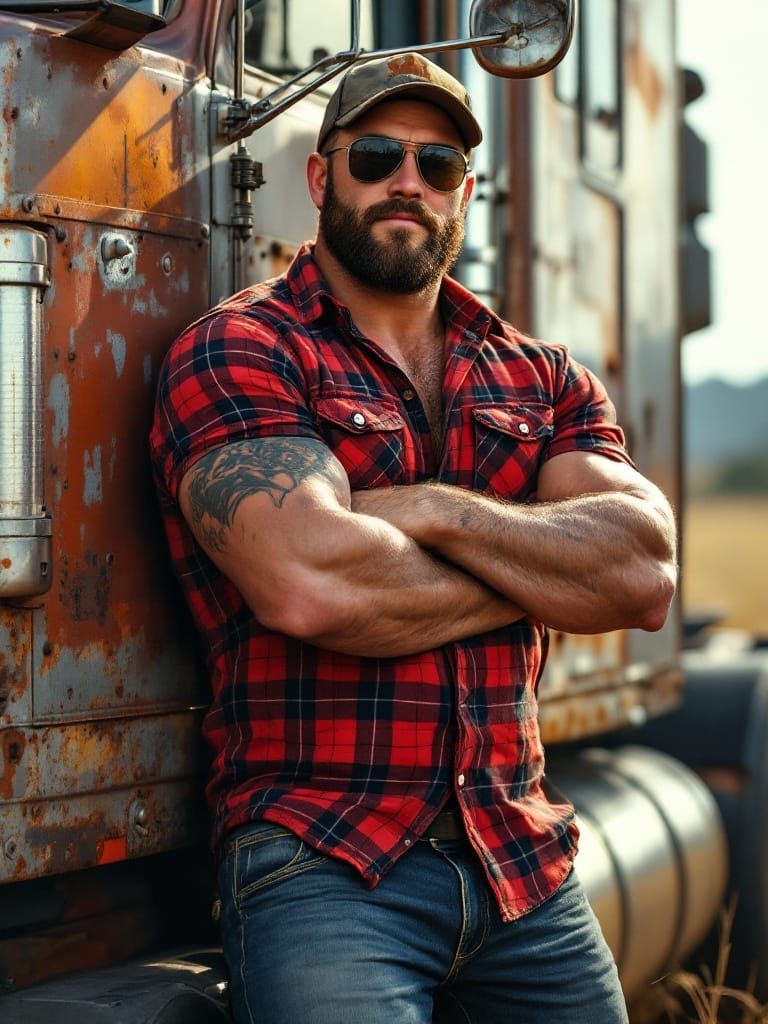 Rugged Trucker with Bear Paw Tattoo