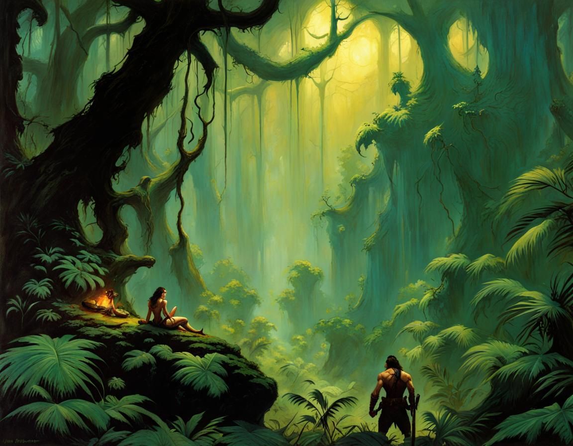 Gloomy Jungle Scenery in Fantasy Illustration Style