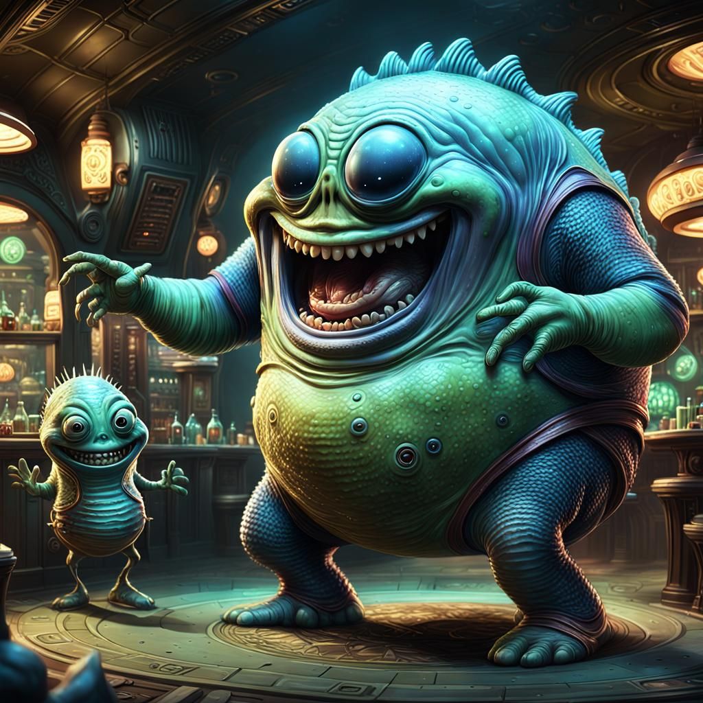 Laughing Alien Fish Man in Galactic Cantina