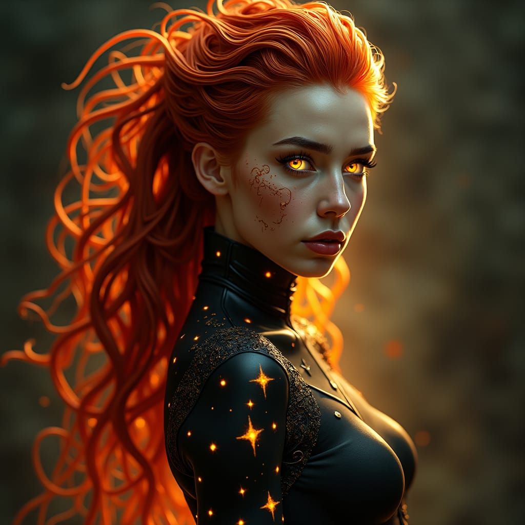 Hyperrealistic Portrait of a Woman with Red Hair