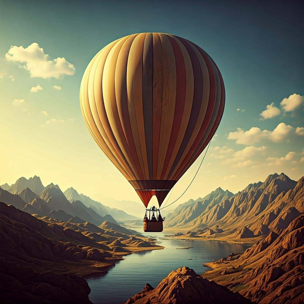 Antique Hot Air Balloon Landscape Photo