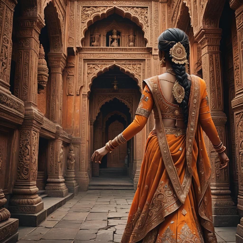 Hindu Queen in Palace: Hyperrealistic Concept Art
