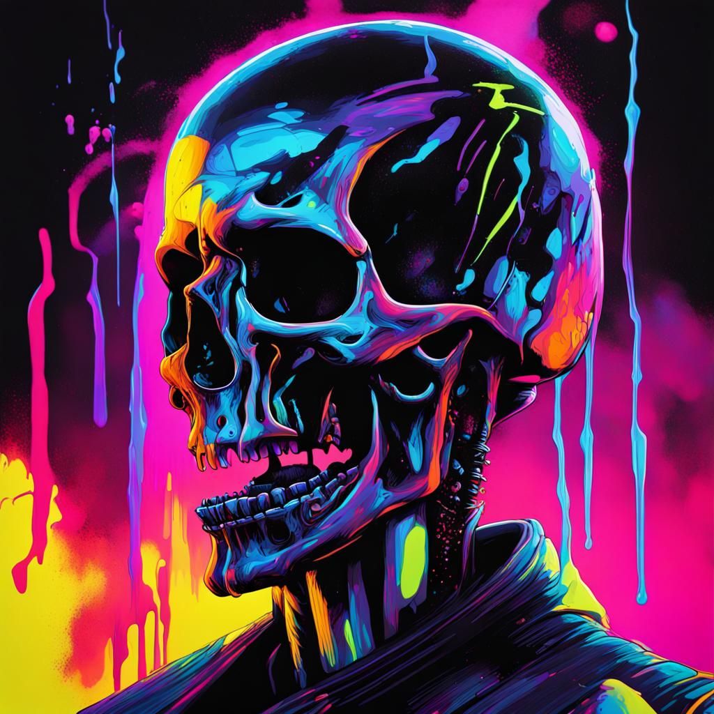 Neon Death's Head: A Black Light Graffiti Art