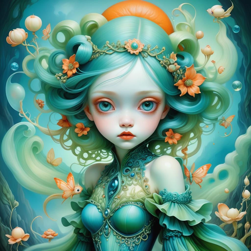 Ethereal Creature in Blue, Green, and Orange