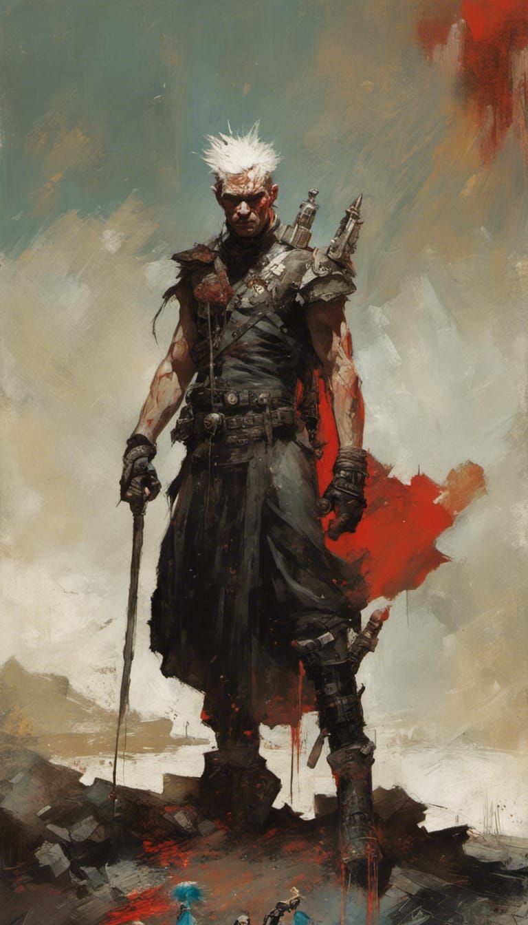 Villainous Warrior with Wolf Cloak, in Impressionist Style