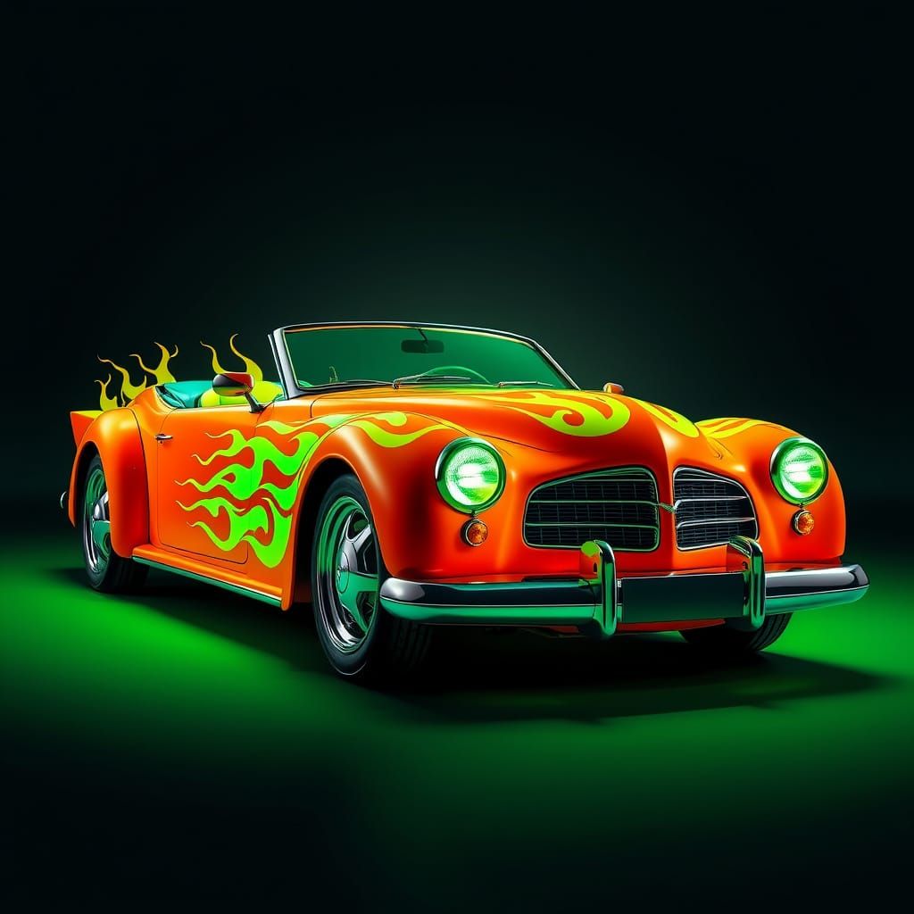 Neon Orange Convertible with Green Flames