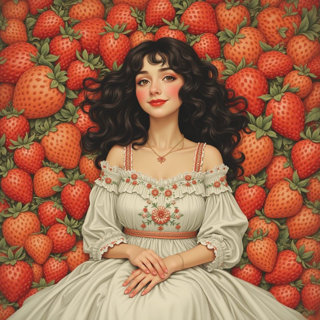Girl in Strawberry Lane: Art Nouveau-Inspired Portrait