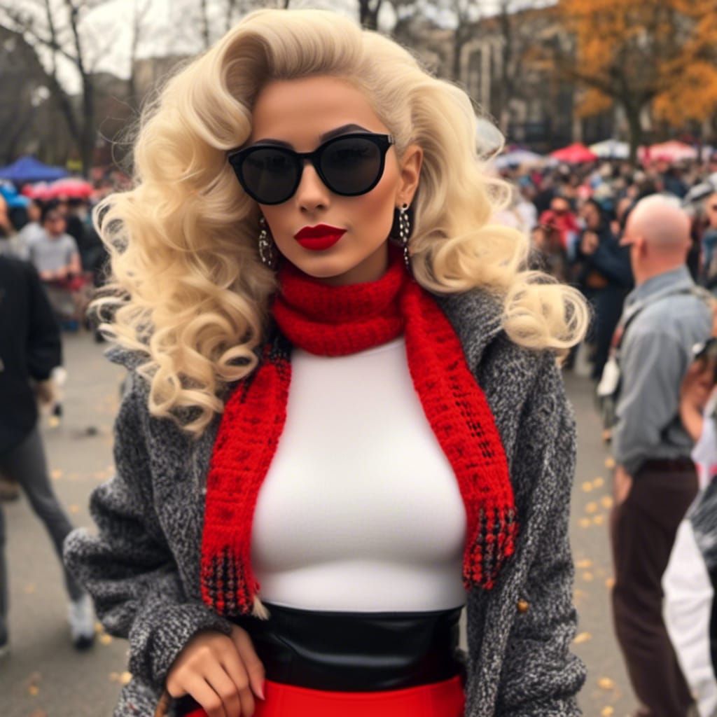 1950s Blonde in Poodle Skirt and Red Lipstick