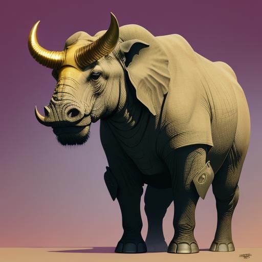 Majestic Rhinophant in Anime Style at Sunset