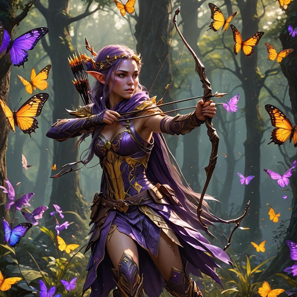 Butterfly Winged Elf Hunter in Dark Fantasy Style