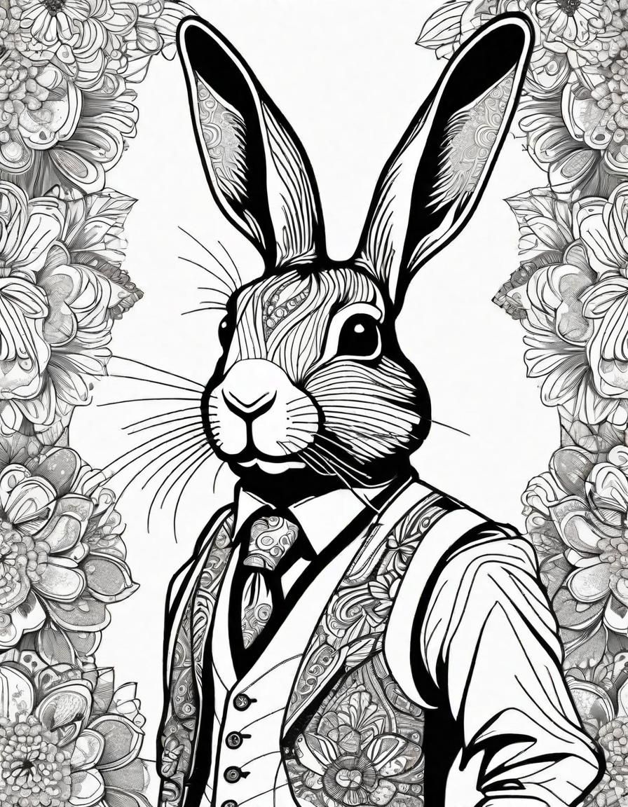 Rabbit in Waistcoat: Detailed Line Art Illustration
