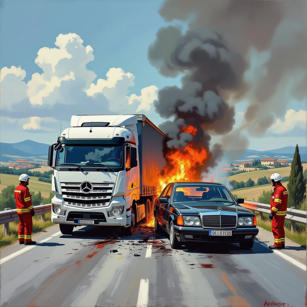 Fiery Car Crash on a 1980s Tuscany Highway