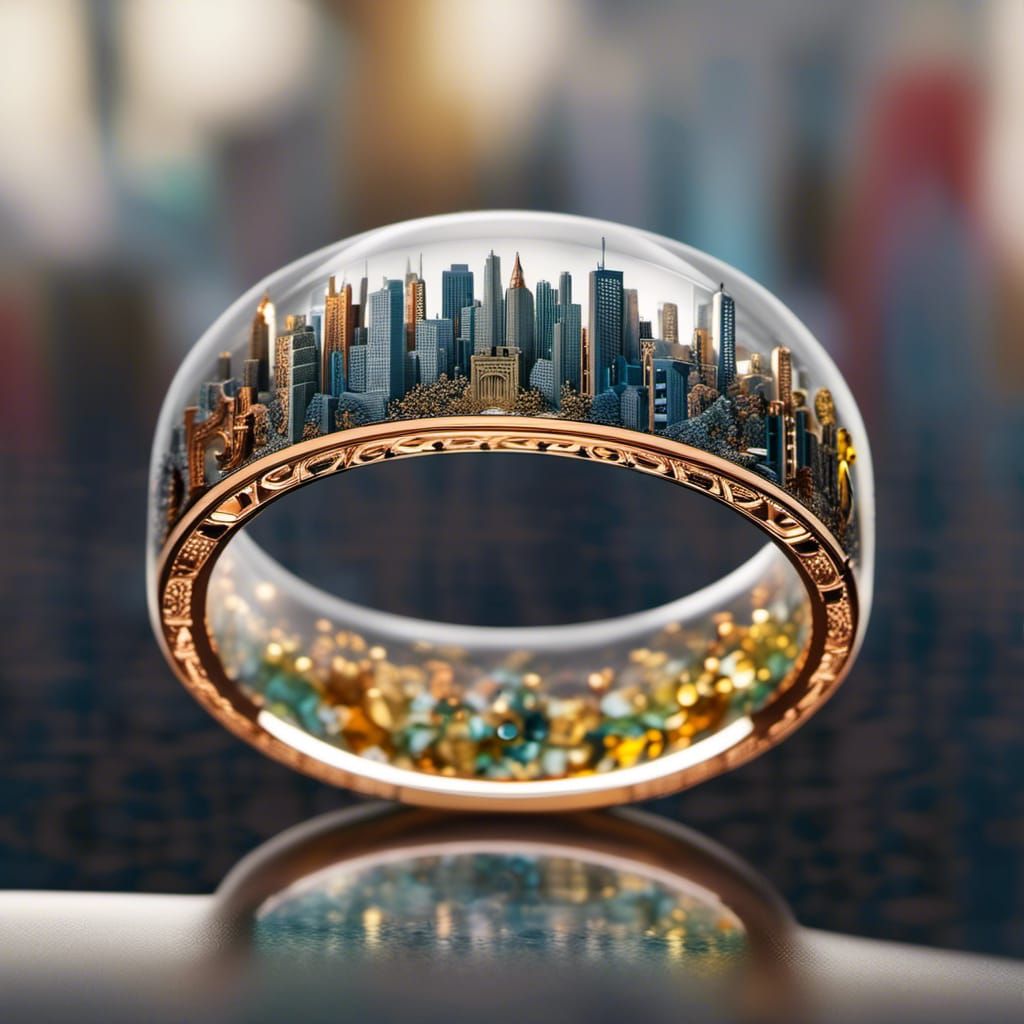Detailed Resin Cityscape Ring Macro Shot