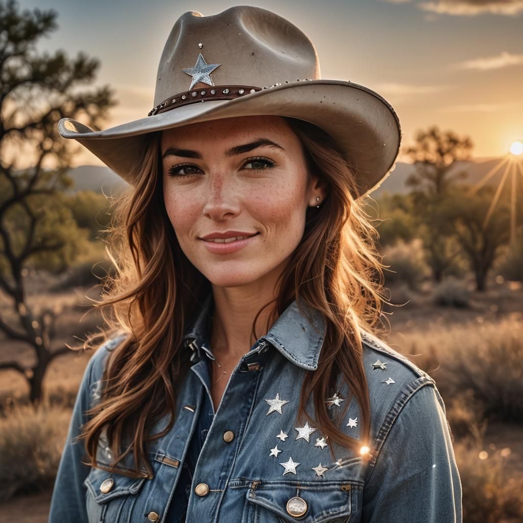 Freckled Cowgirl Portrait in Golden Sunset Light